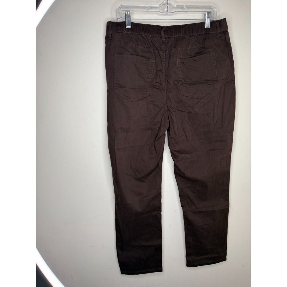 Denim & Co. Regular Woven Twill Slim Straight Pants Dark Chocolate, 14 #55M - Picture 4 of 4